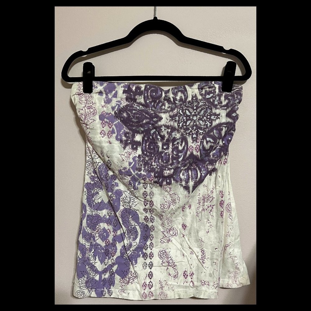 Dolled Up Womens Purple Gray White Floral Strapless Floral Rhinestone Top XL EUC